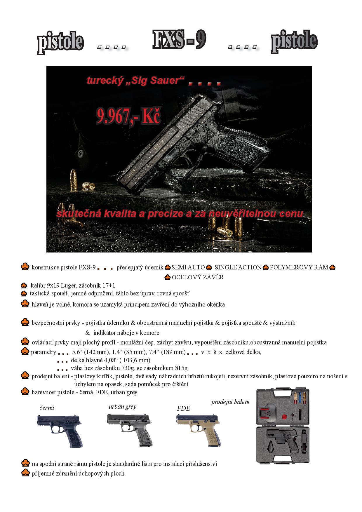 Pistole samonabíjecí AHSS FXS-9 OR,r.9x19